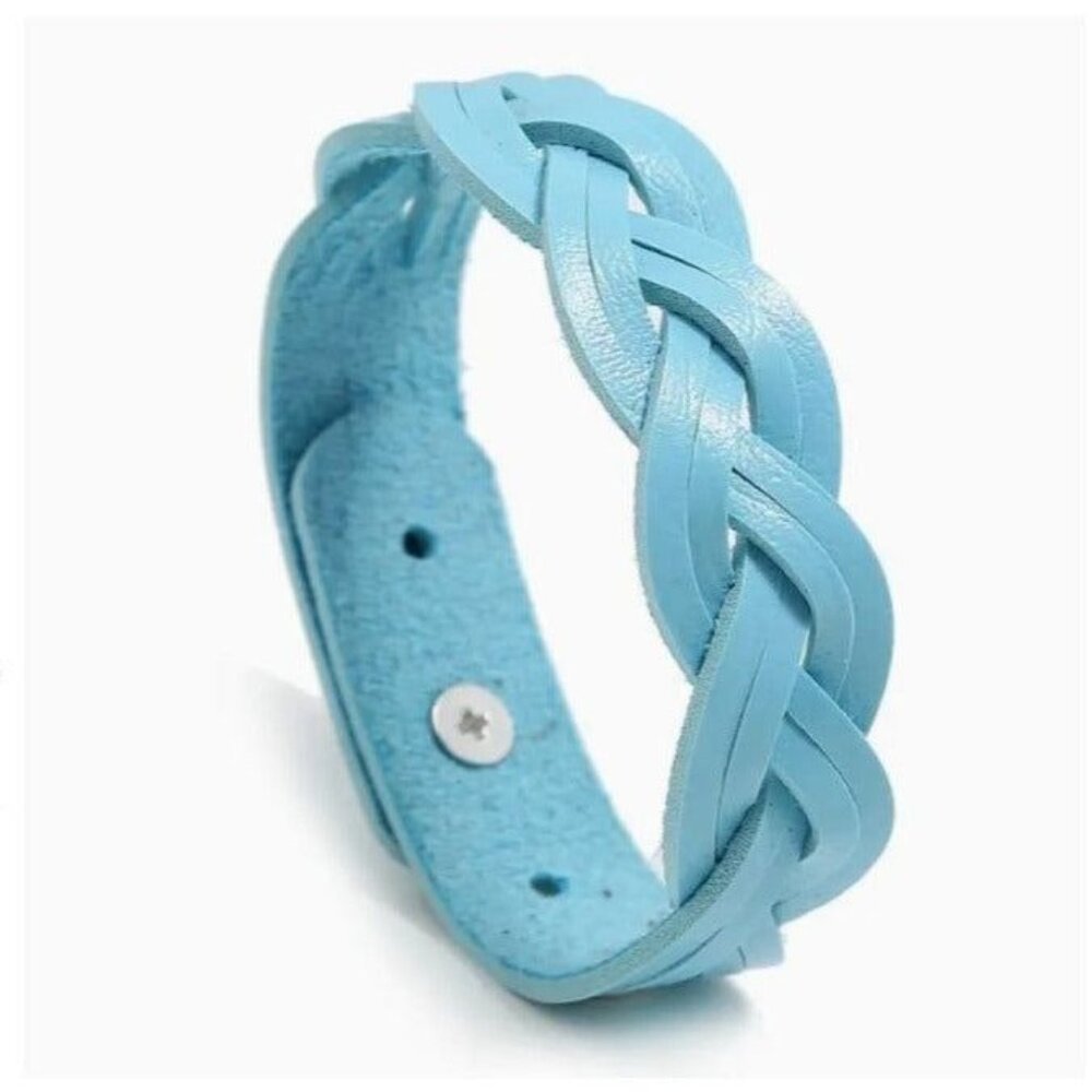 Rory Elyse Braided Candy Color Woven Leather Bracelet Blue Gift Packaged - Picture 8 of 8
